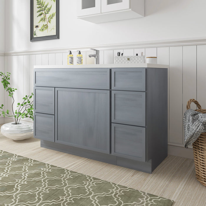 48" Oak Bathroom Vanity Cabinet without Top - 5 Drawers & 1 Door - HomeBeyond
