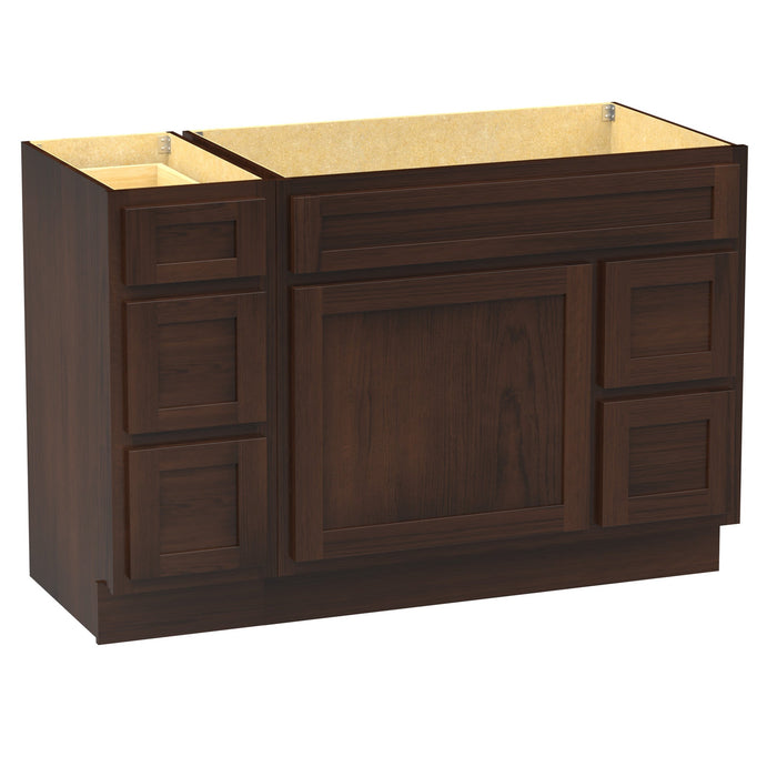 48" Oak Bathroom Vanity Cabinet without Top - 5 Drawers & 1 Door - HomeBeyond