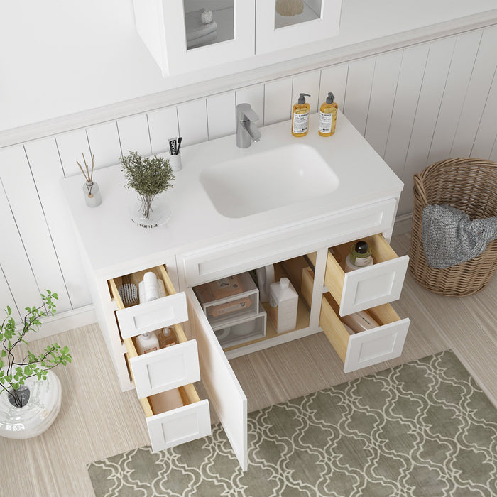 48" Oak Bathroom Vanity Cabinet without Top - 5 Drawers & 1 Door - HomeBeyond
