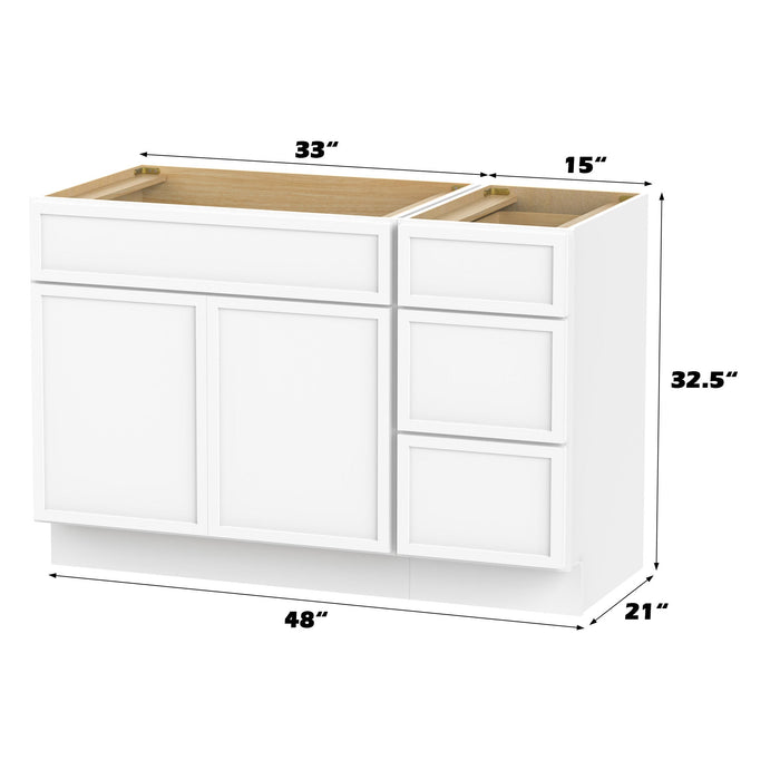 48" Plywood Bathroom Vanity Cabinet without Top - 3 Drawers & 1 Door - HomeBeyond