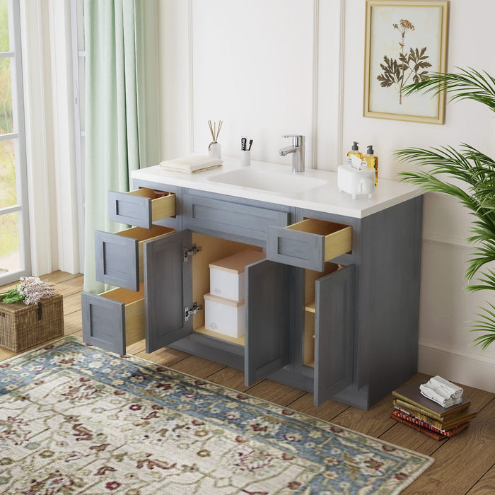 48" Plywood Bathroom Vanity Cabinet without Top - 4 Drawers & 3 Doors - HomeBeyond