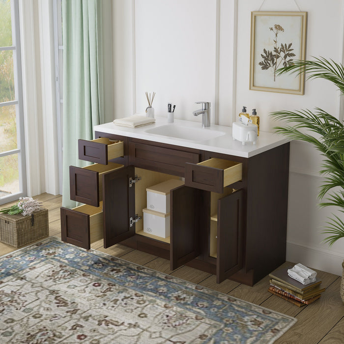 48" Plywood Bathroom Vanity Cabinet without Top - 4 Drawers & 3 Doors - HomeBeyond