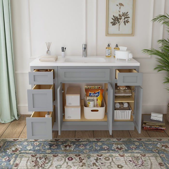 48" Plywood Bathroom Vanity Cabinet without Top - 4 Drawers & 3 Doors - HomeBeyond