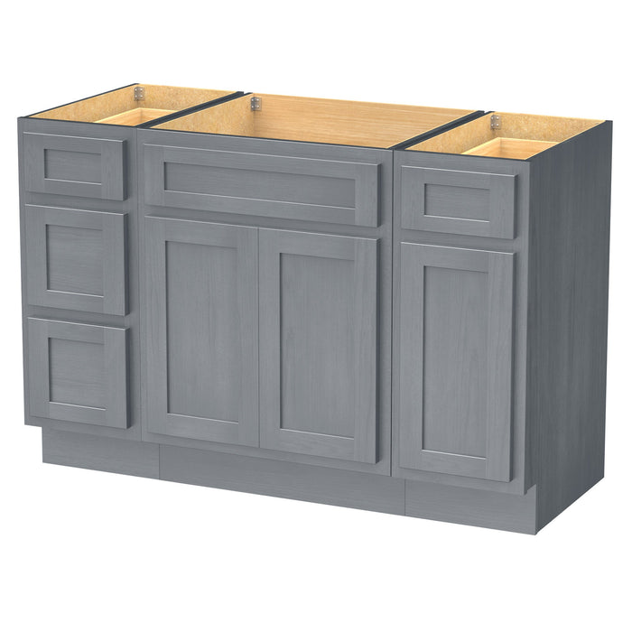48" Plywood Bathroom Vanity Cabinet without Top - 4 Drawers & 3 Doors - HomeBeyond