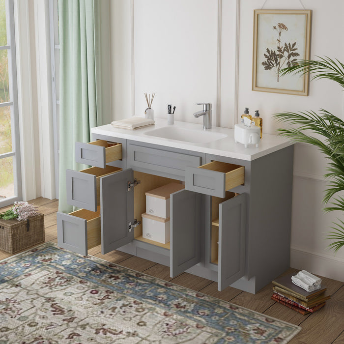48" Plywood Bathroom Vanity Cabinet without Top - 4 Drawers & 3 Doors - HomeBeyond