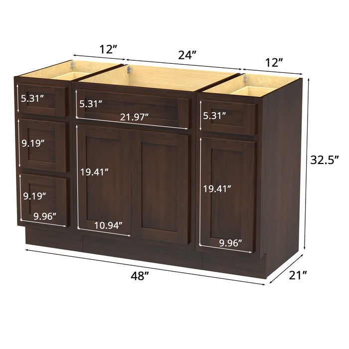 48" Plywood Bathroom Vanity Cabinet without Top - 4 Drawers & 3 Doors - HomeBeyond