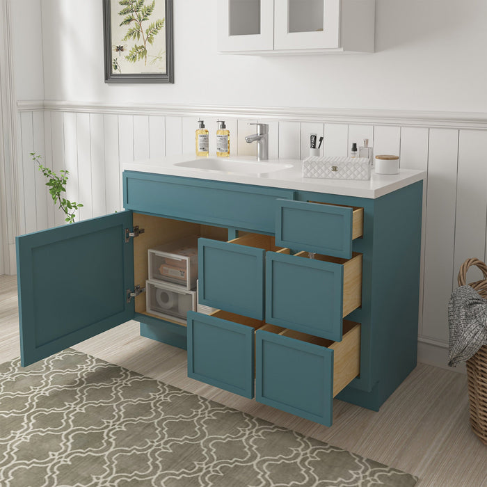 48" Plywood Bathroom Vanity Cabinet without Top - 5 Drawers & 1 Door - HomeBeyond