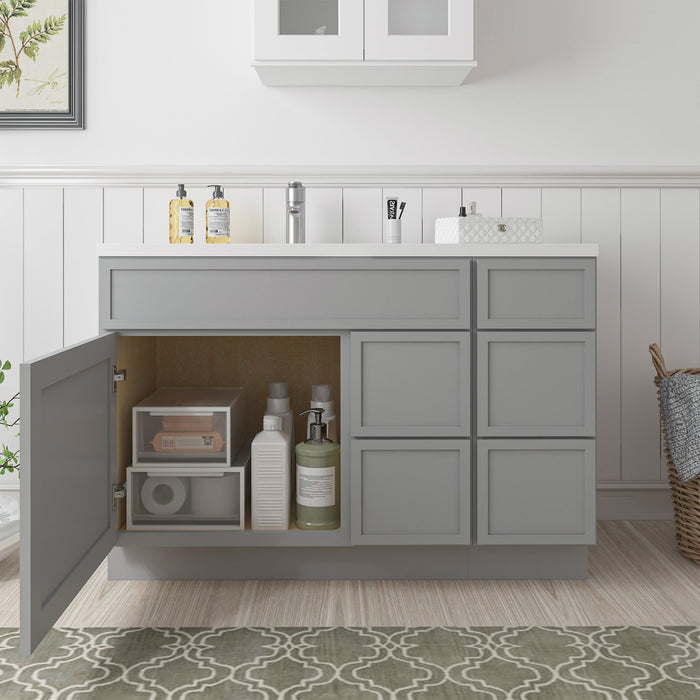 48" Plywood Bathroom Vanity Cabinet without Top - 5 Drawers & 1 Door - HomeBeyond