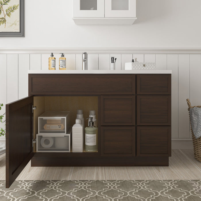 48" Plywood Bathroom Vanity Cabinet without Top - 5 Drawers & 1 Door - HomeBeyond