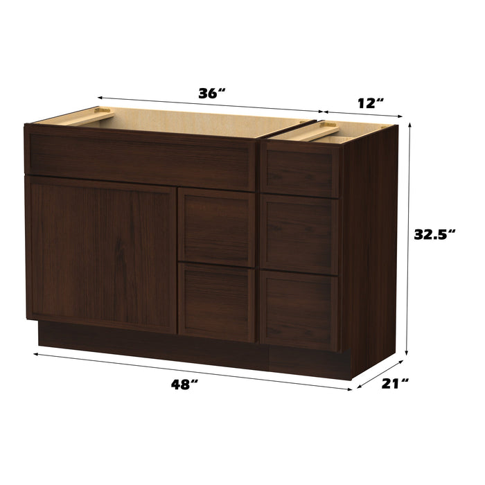 48" Plywood Bathroom Vanity Cabinet without Top - 5 Drawers & 1 Door - HomeBeyond