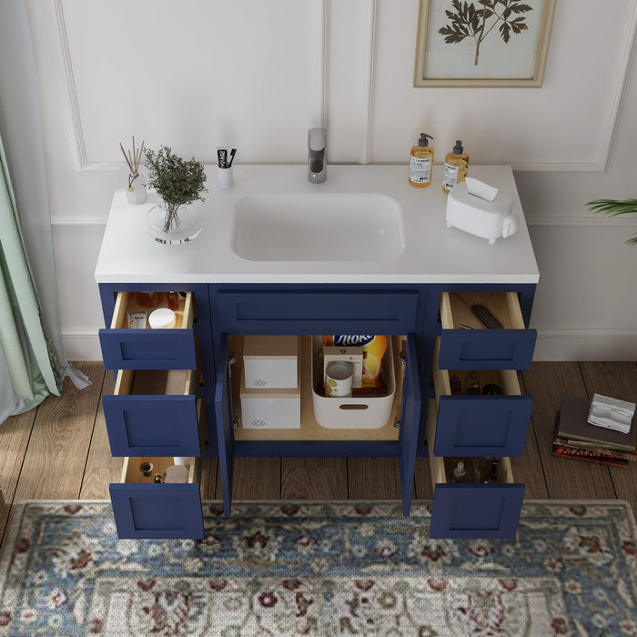 48" Plywood Bathroom Vanity Cabinet without Top - 6 Drawers & 2 Doors - HomeBeyond