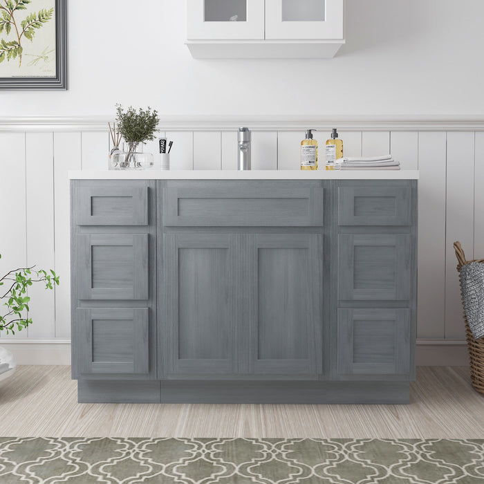 48" Plywood Bathroom Vanity Cabinet without Top - 6 Drawers & 2 Doors - HomeBeyond