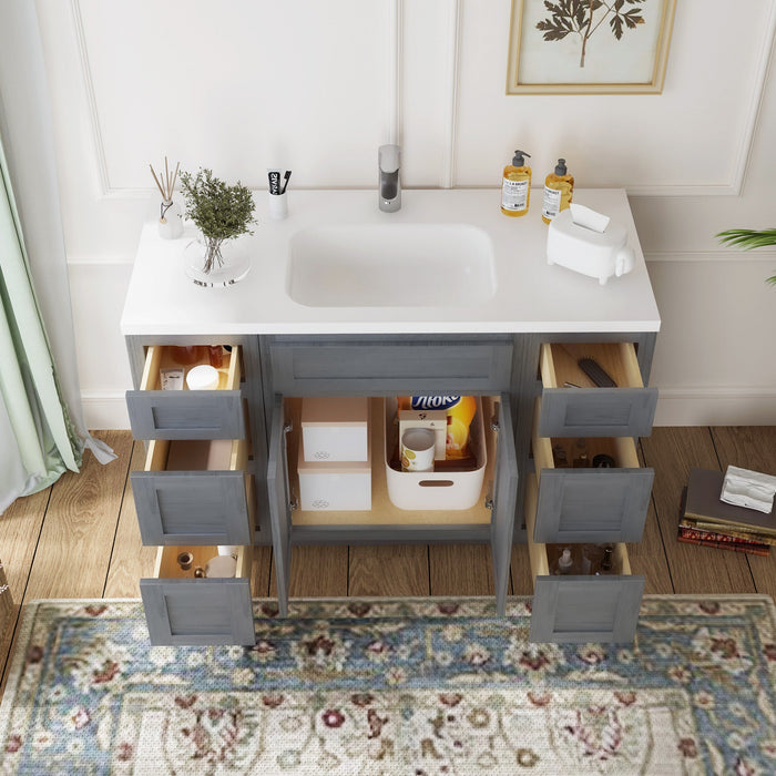 48" Plywood Bathroom Vanity Cabinet without Top - 6 Drawers & 2 Doors - HomeBeyond