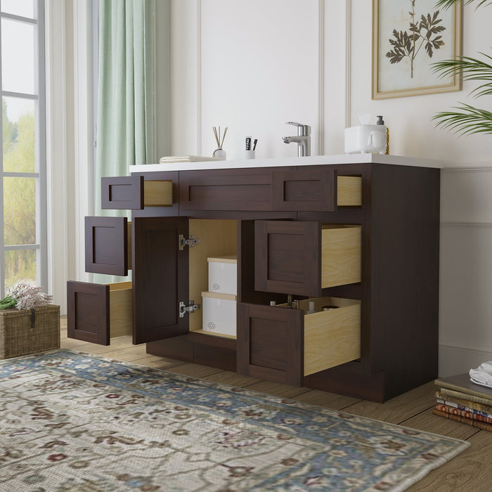 48" Plywood Bathroom Vanity Cabinet without Top - 6 Drawers & 2 Doors - HomeBeyond