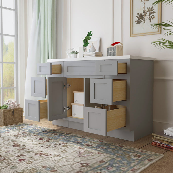 48" Plywood Bathroom Vanity Cabinet without Top - 6 Drawers & 2 Doors - HomeBeyond