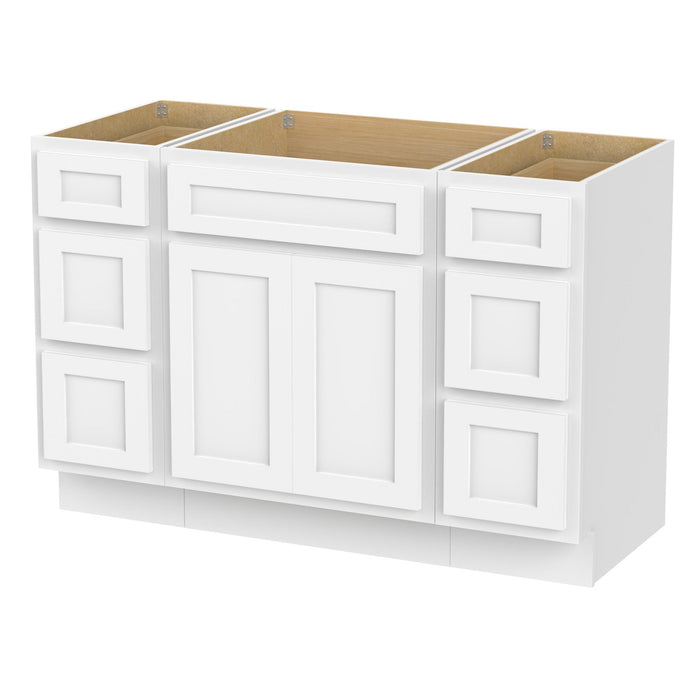 48" Plywood Bathroom Vanity Cabinet without Top - 6 Drawers & 2 Doors - HomeBeyond
