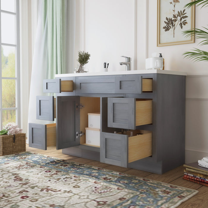 48" Plywood Bathroom Vanity Cabinet without Top - 6 Drawers & 2 Doors - HomeBeyond