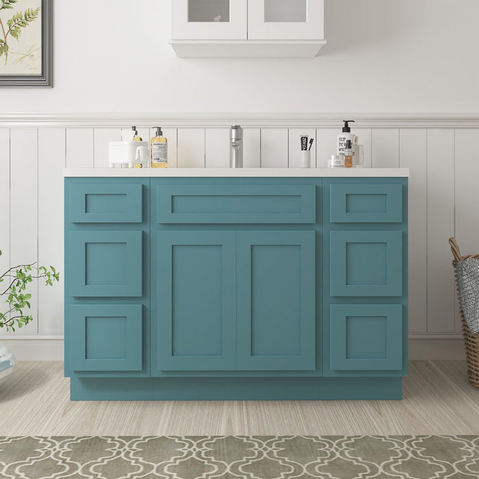 48" Plywood Bathroom Vanity Cabinet without Top - 6 Drawers & 2 Doors - HomeBeyond