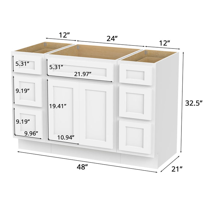 48" Plywood Bathroom Vanity Cabinet without Top - 6 Drawers & 2 Doors - HomeBeyond