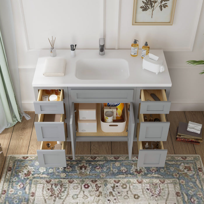 48" Plywood Bathroom Vanity Cabinet without Top - 6 Drawers & 2 Doors - HomeBeyond