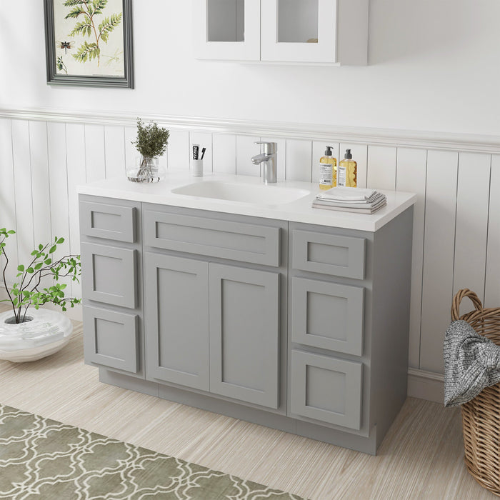 48" Plywood Bathroom Vanity Cabinet without Top - 6 Drawers & 2 Doors - HomeBeyond