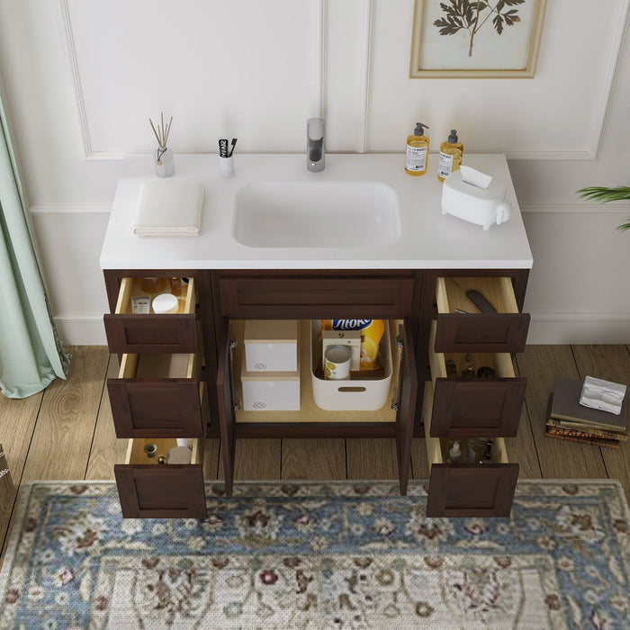 48" Plywood Bathroom Vanity Cabinet without Top - 6 Drawers & 2 Doors - HomeBeyond