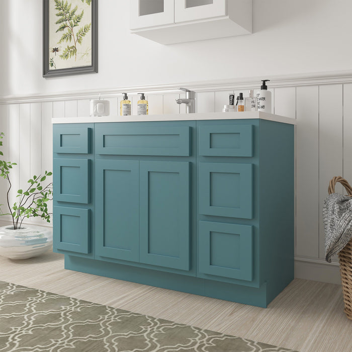 48" Plywood Bathroom Vanity Cabinet without Top - 6 Drawers & 2 Doors - HomeBeyond