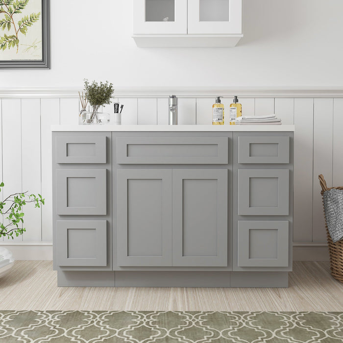 48" Plywood Bathroom Vanity Cabinet without Top - 6 Drawers & 2 Doors - HomeBeyond