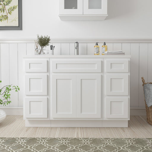 48" Plywood Bathroom Vanity Cabinet without Top - 6 Drawers & 2 Doors - HomeBeyond