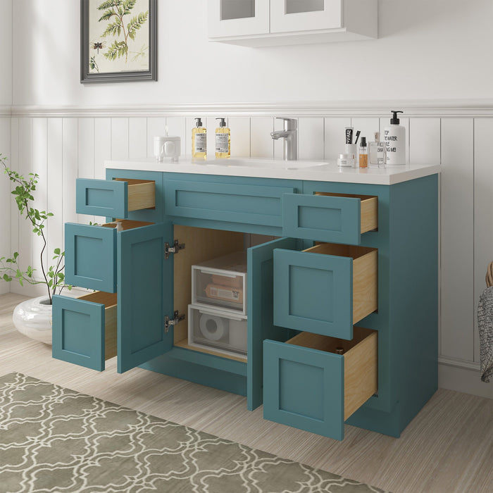 48" Plywood Bathroom Vanity Cabinet without Top - 6 Drawers & 2 Doors - HomeBeyond