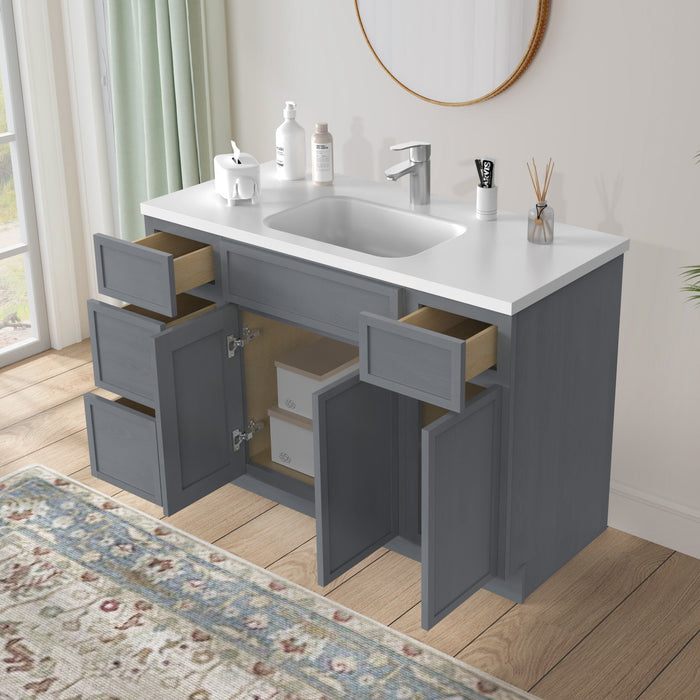 48" Polywood Bathroom Vanity Cabinet without Top - 4 Drawers & 3 Doors - HomeBeyond