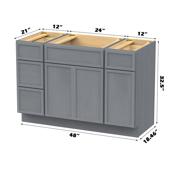 48" Polywood Bathroom Vanity Cabinet without Top - 4 Drawers & 3 Doors - HomeBeyond