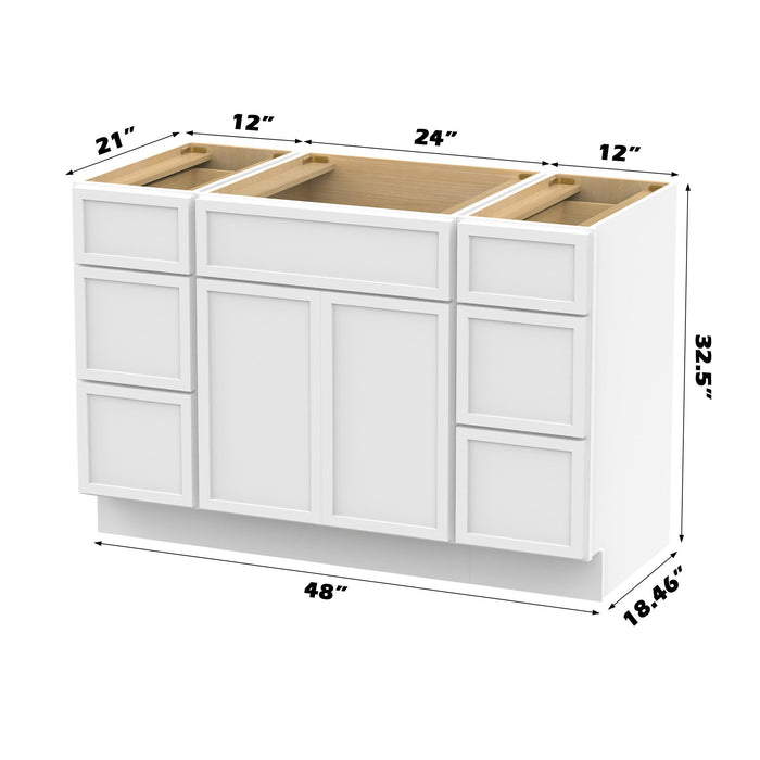 48" Polywood Bathroom Vanity Cabinet without Top - 6 Drawers & 3 Doors - HomeBeyond
