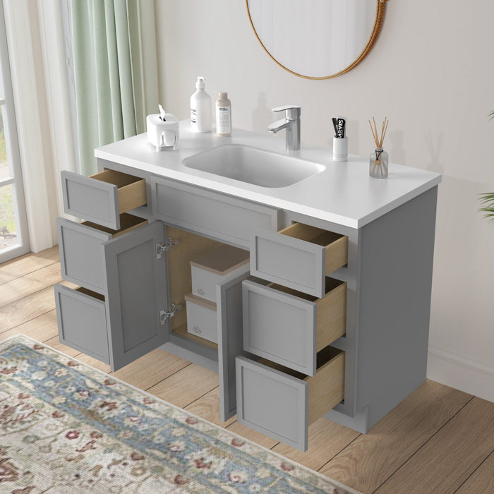 48" Polywood Bathroom Vanity Cabinet without Top - 6 Drawers & 3 Doors - HomeBeyond