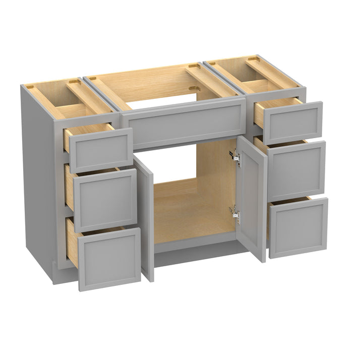 48" Polywood Bathroom Vanity Cabinet without Top - 6 Drawers & 3 Doors - HomeBeyond