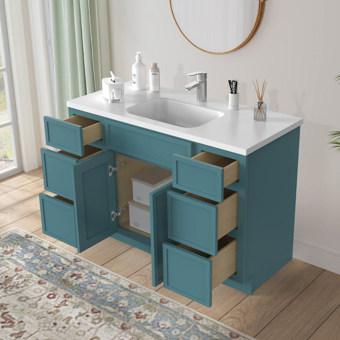 48" Polywood Bathroom Vanity Cabinet without Top - 6 Drawers & 3 Doors - HomeBeyond