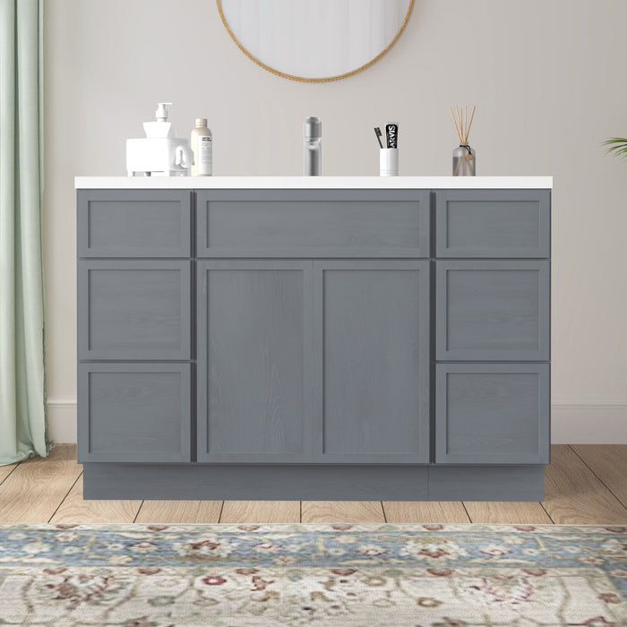 48" Polywood Bathroom Vanity Cabinet without Top - 6 Drawers & 3 Doors - HomeBeyond