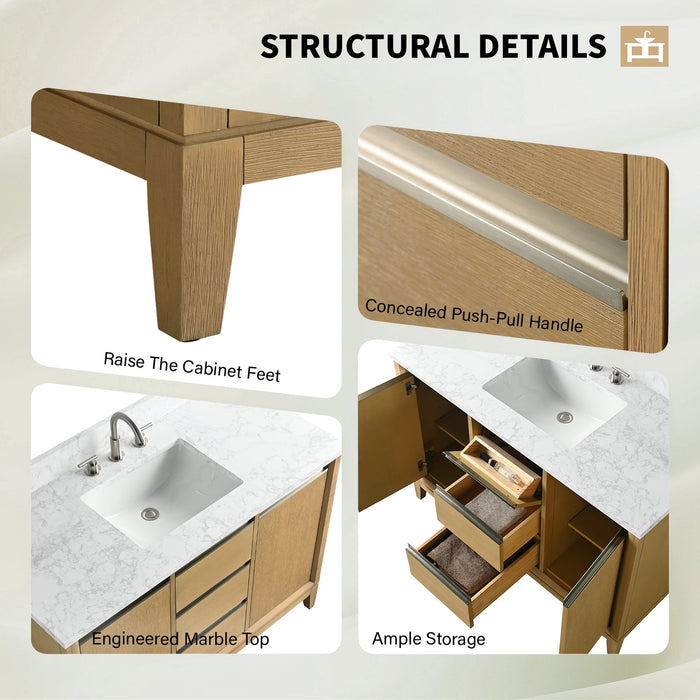 48" Single Sink Bathroom Vanity with Engineered Marble Top - HomeBeyond