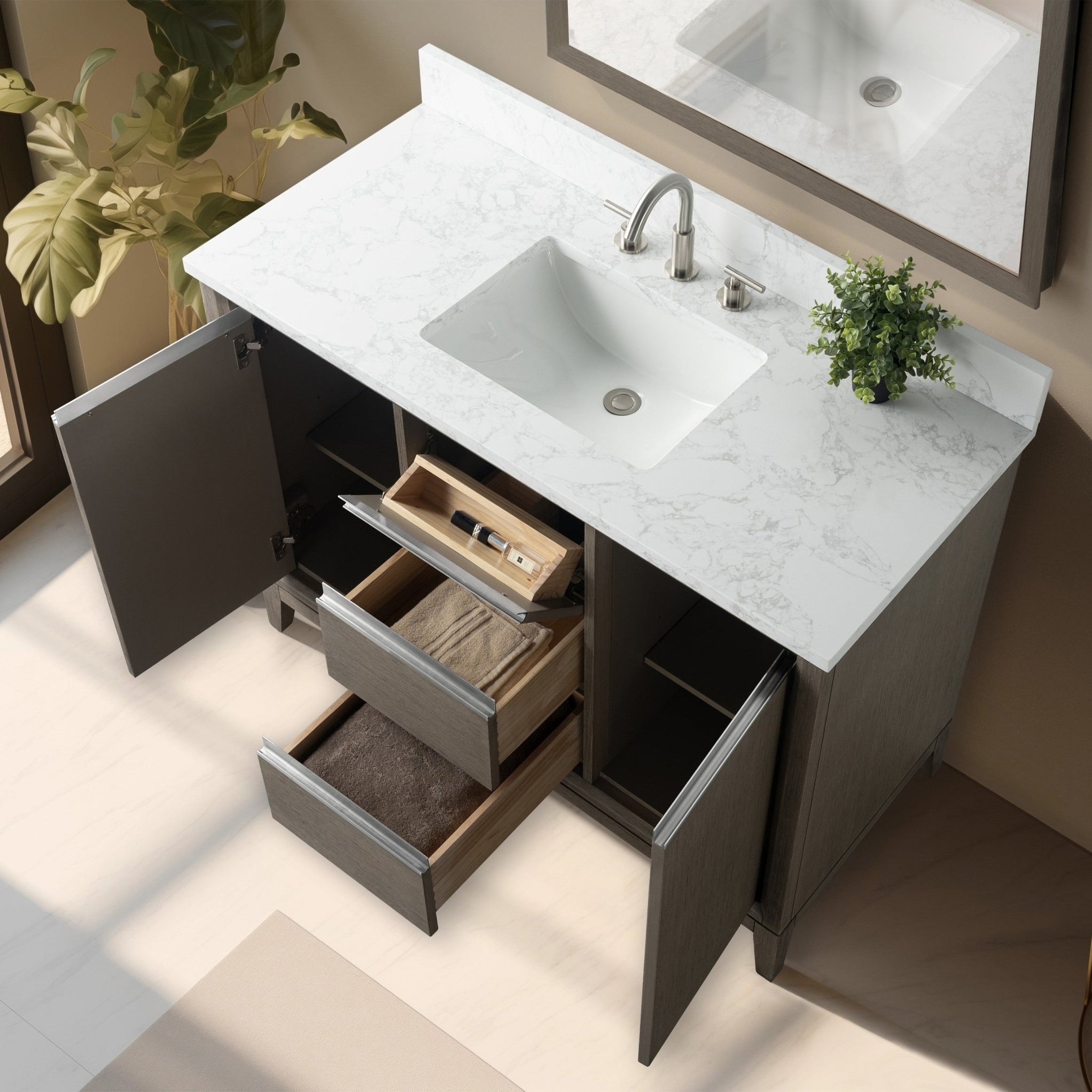 48" Single Sink Bathroom Vanity with Engineered Marble Top — HomeBeyond