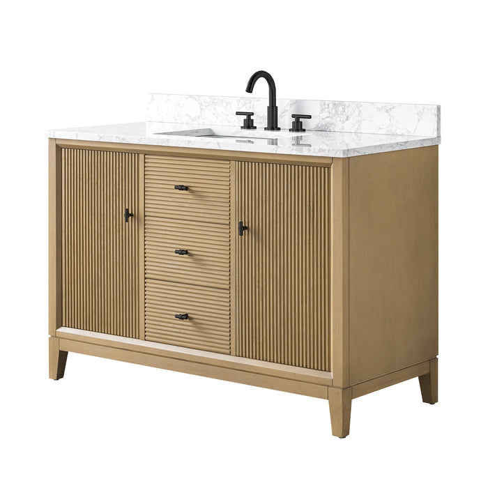 48" Single Sink Freestanding Bath Vanity Cabinet with White Engineered Marble Top - HomeBeyond
