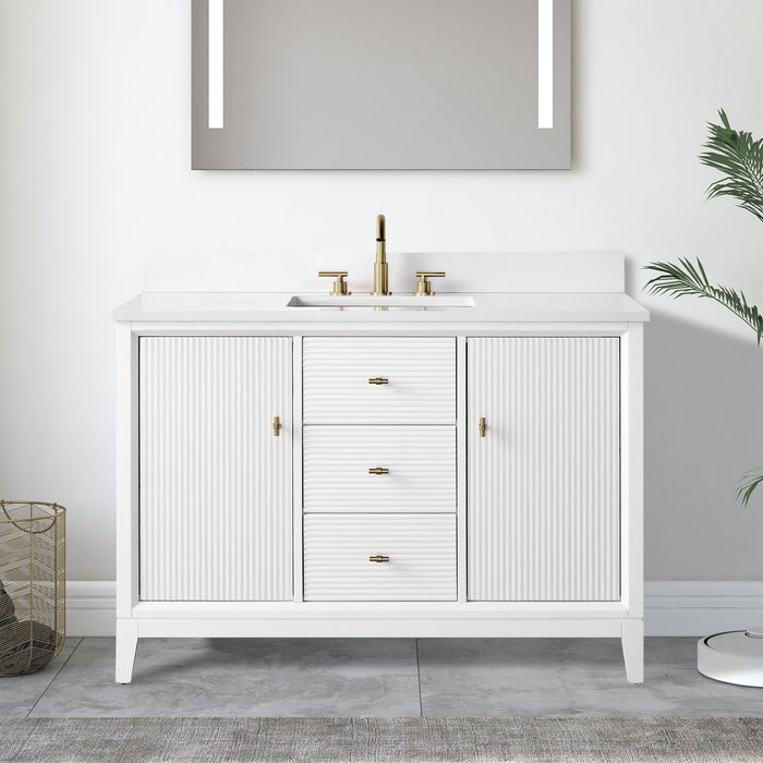 48" Single Sink Freestanding Bath Vanity Cabinet with White Engineered Marble Top - HomeBeyond