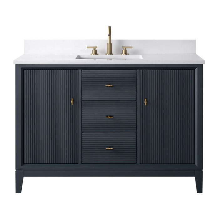 48" Single Sink Freestanding Bath Vanity Cabinet with White Engineered Marble Top - HomeBeyond