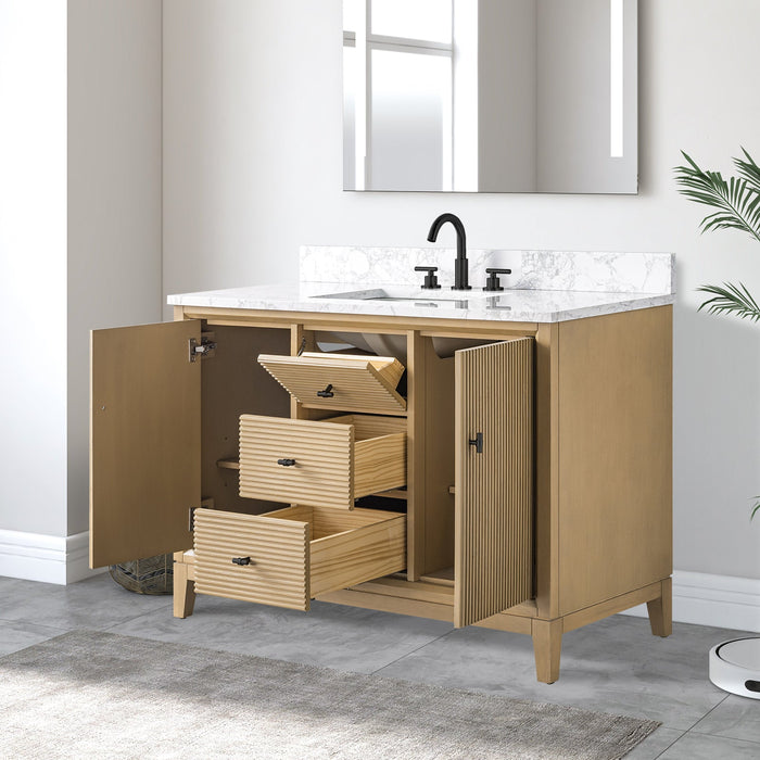 48" Single Sink Freestanding Bath Vanity Cabinet with White Engineered Marble Top - HomeBeyond
