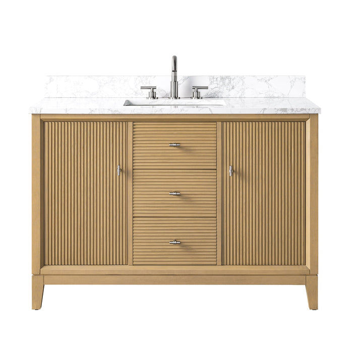 48" Single Sink Freestanding Bath Vanity Cabinet with White Engineered Marble Top - HomeBeyond