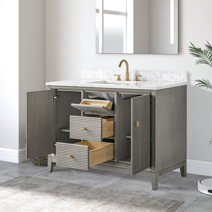 48" Single Sink Freestanding Bath Vanity Cabinet with White Engineered Marble Top - HomeBeyond