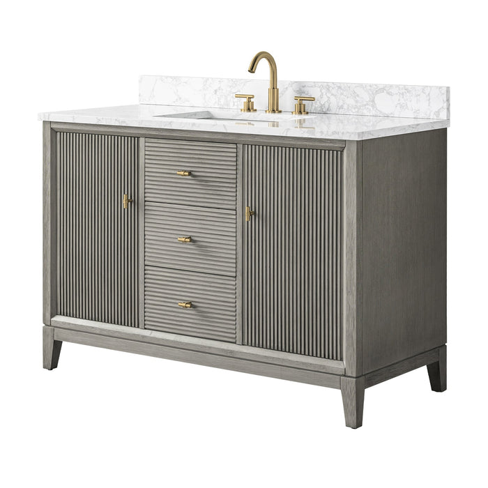 48" Single Sink Freestanding Bath Vanity Cabinet with White Engineered Marble Top - HomeBeyond