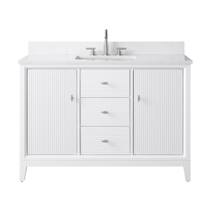 48" Single Sink Freestanding Bath Vanity Cabinet with White Engineered Marble Top - HomeBeyond