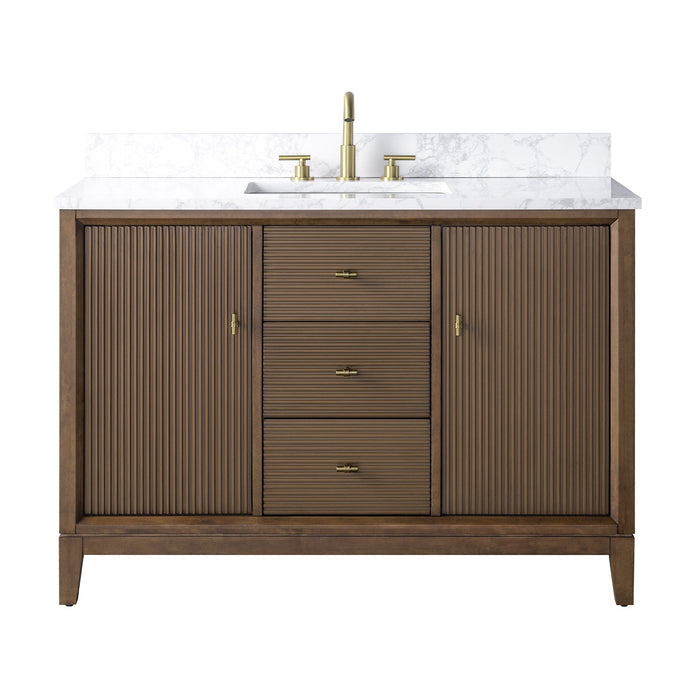 48" Single Sink Freestanding Bath Vanity Cabinet with White Engineered Marble Top - HomeBeyond