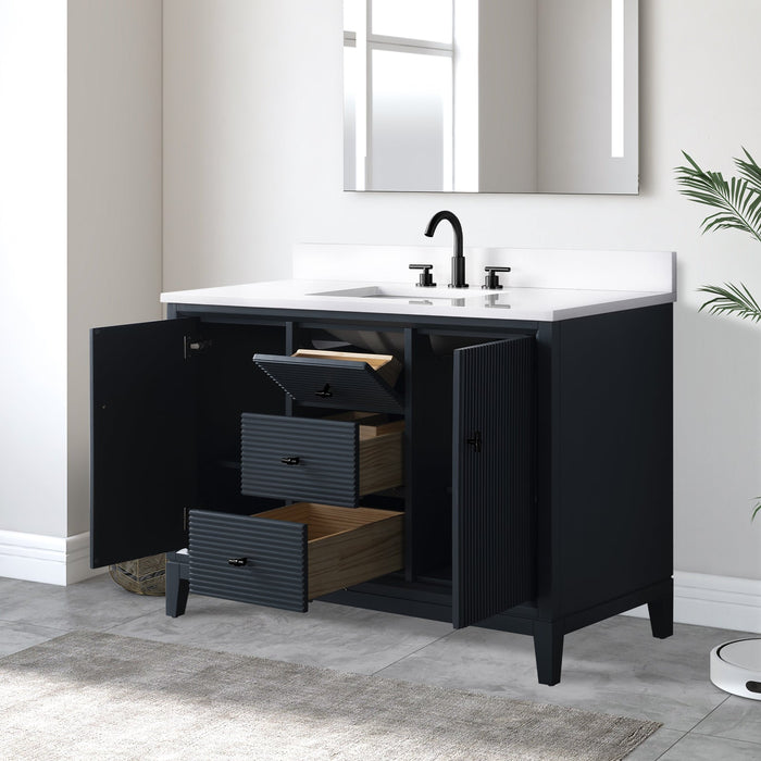 48" Single Sink Freestanding Bath Vanity Cabinet with White Engineered Marble Top - HomeBeyond