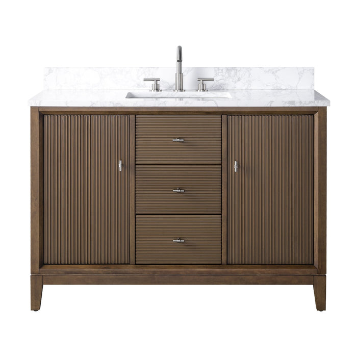 48" Single Sink Freestanding Bath Vanity Cabinet with White Engineered Marble Top - HomeBeyond